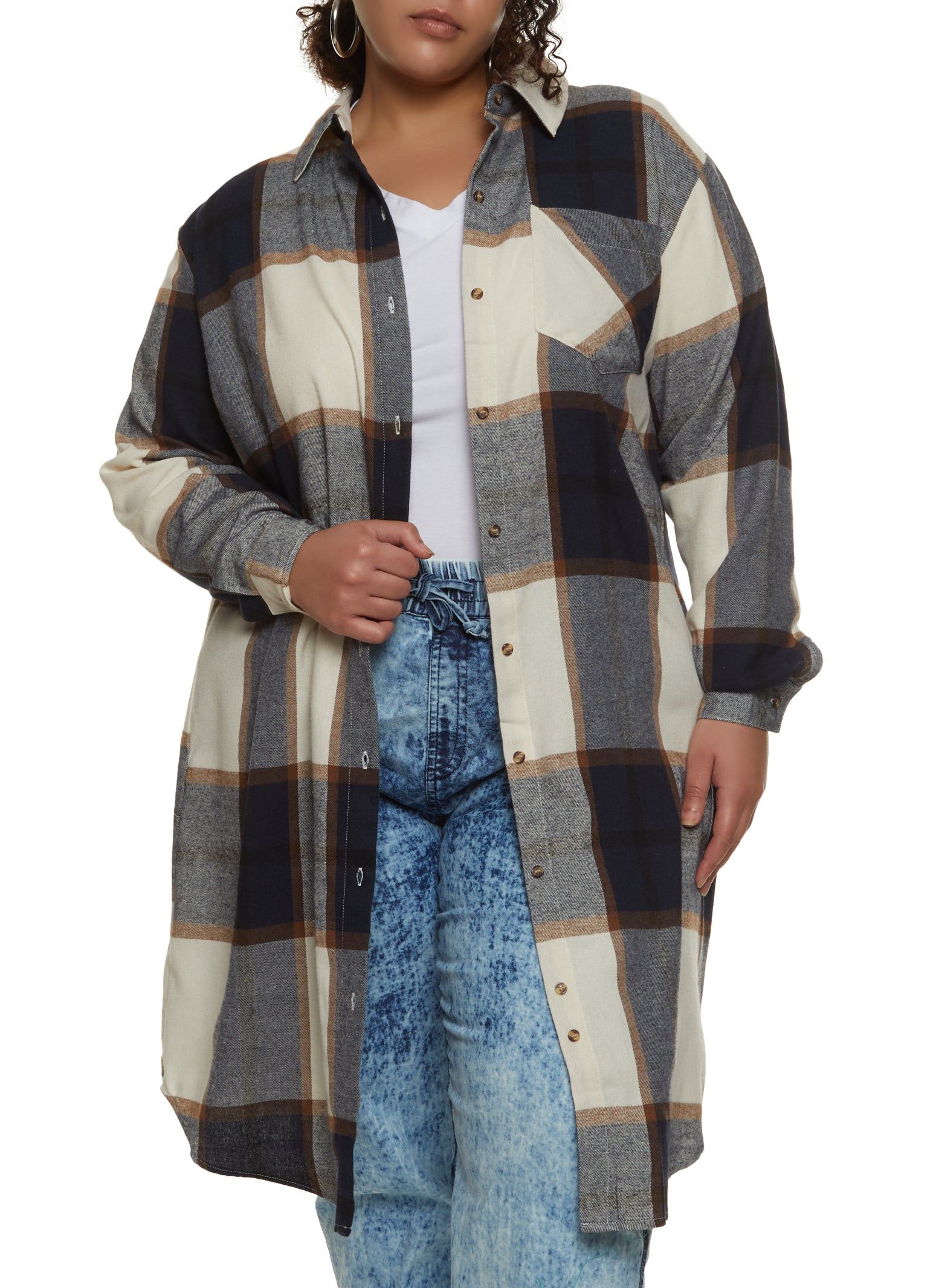 Plus Size Oversized Button Front Shacket sold by Rainbow