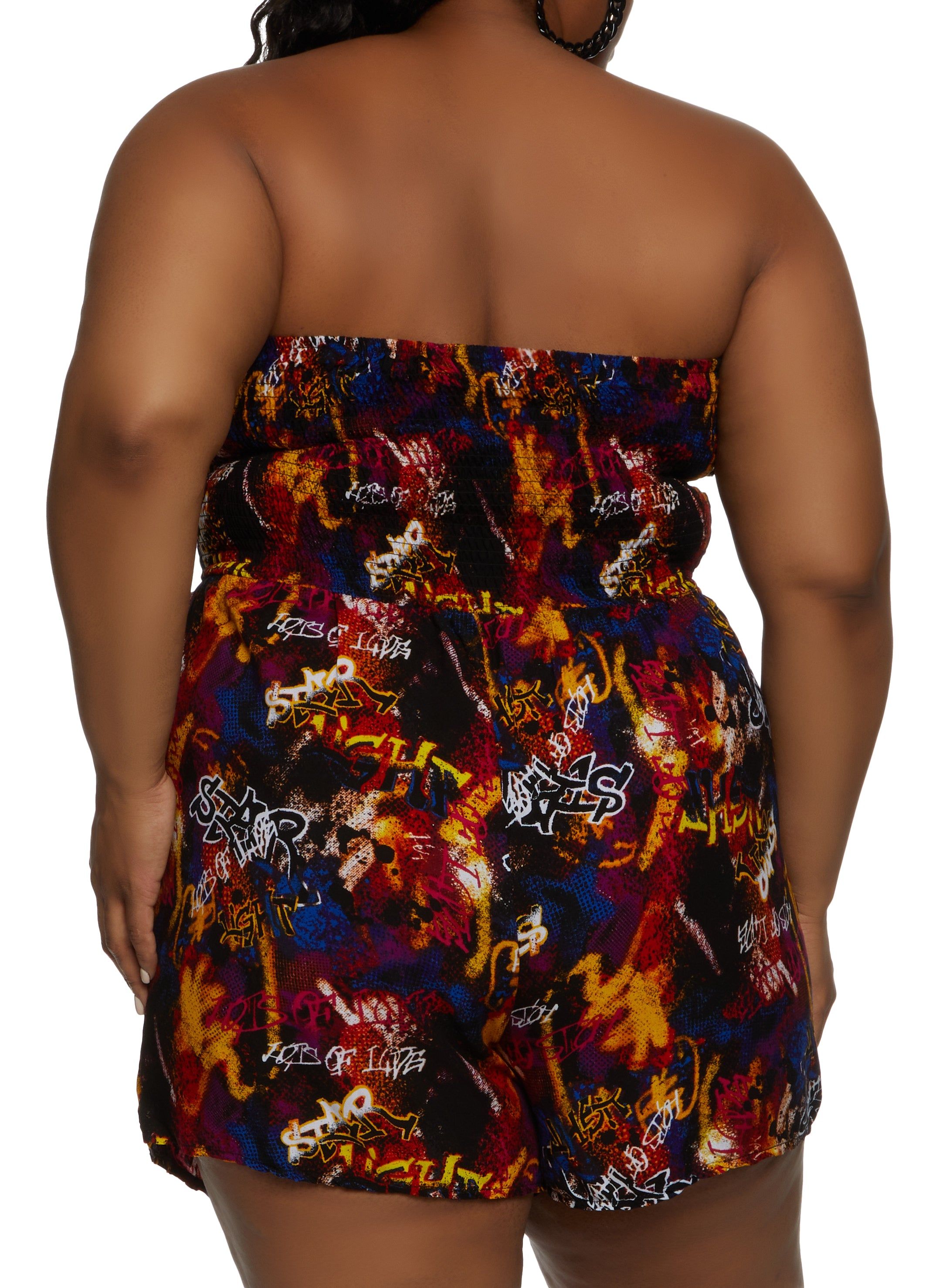 Plus Size Graffiti Print Strapless Romper sold by Rainbow product image thumbnail 2
