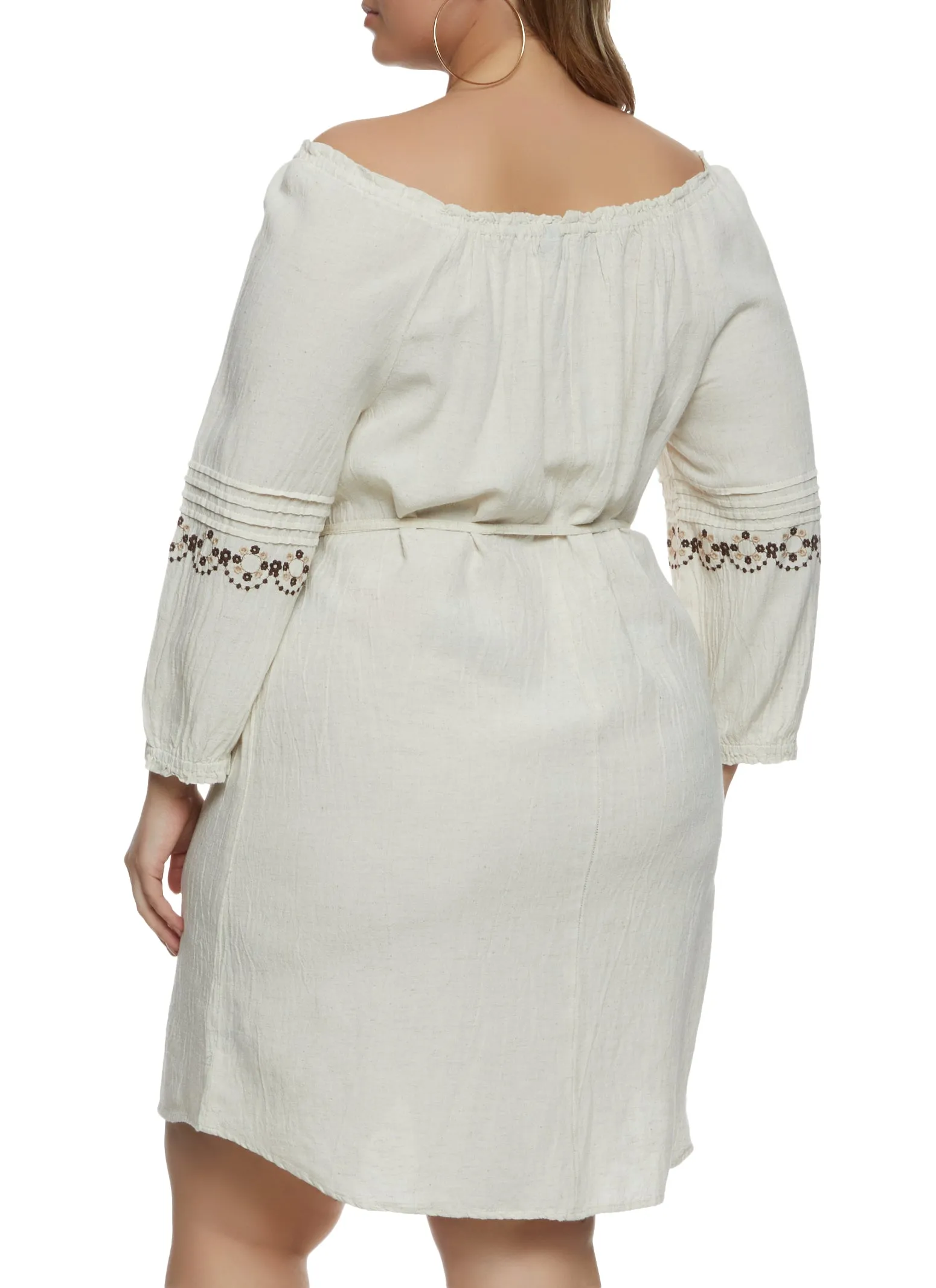 Plus Size Linen Floral Detail Off the Shoulder Dress sold by Rainbow product image thumbnail 3