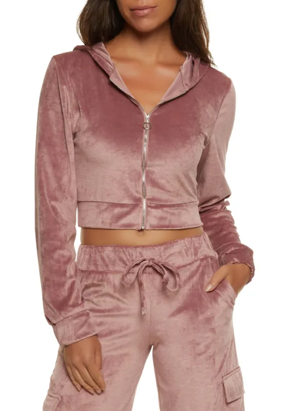 Velour Zip Up Cropped Hoodie sold by Rainbow