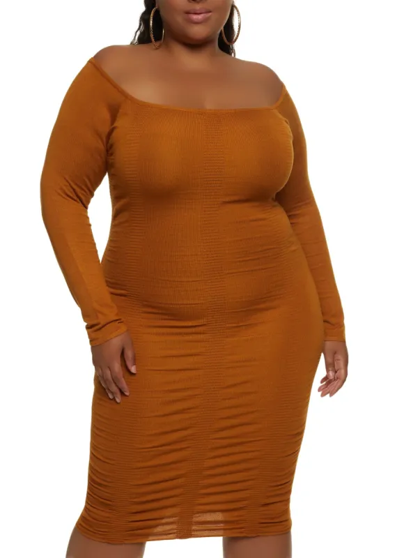 Plus Size Ribbed Off the Shoulder Sweater Dress sold by Rainbow