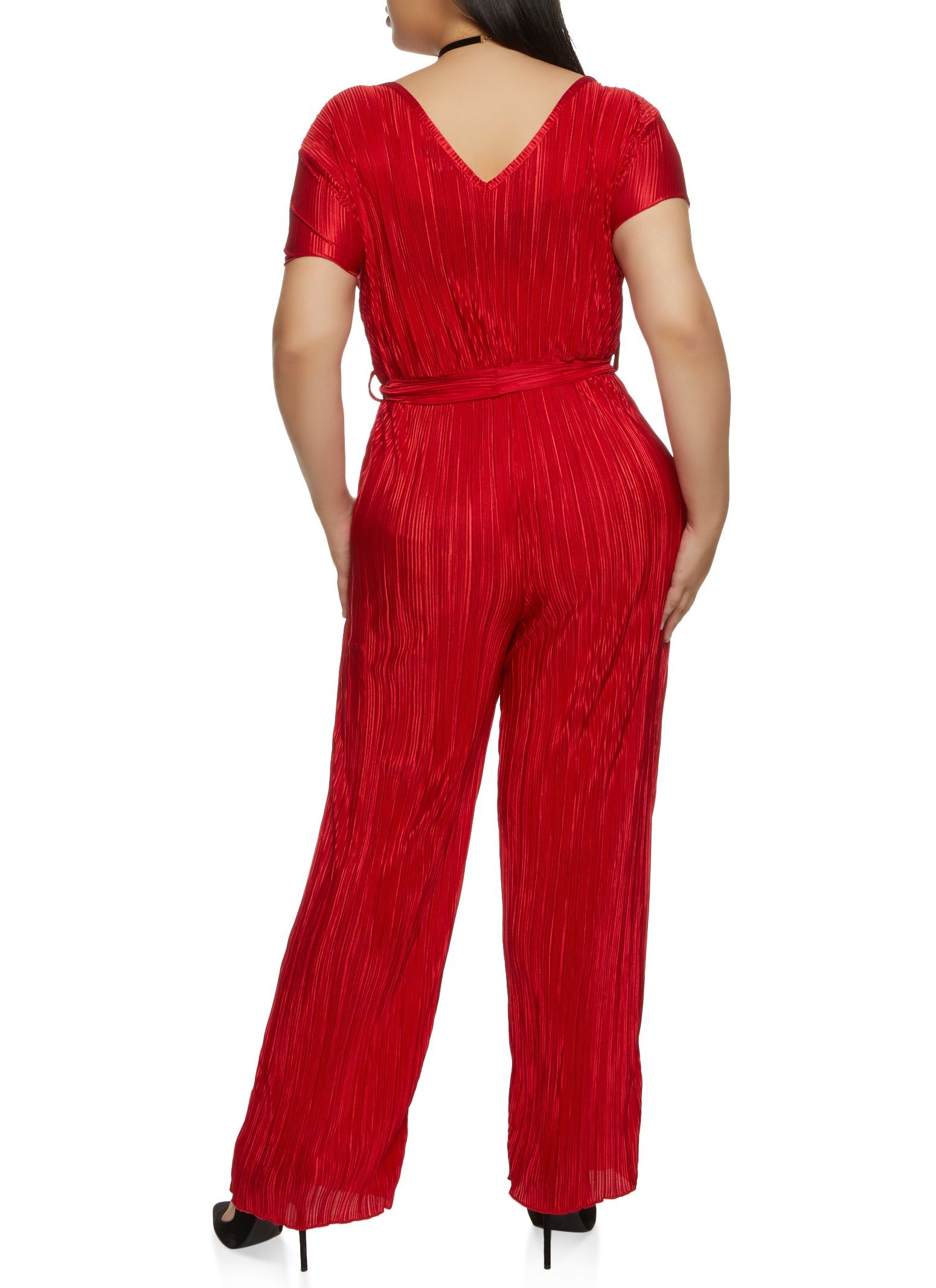 Plus Size Plisse Tie Waist Belted Jumpsuit sold by Rainbow product image thumbnail 2