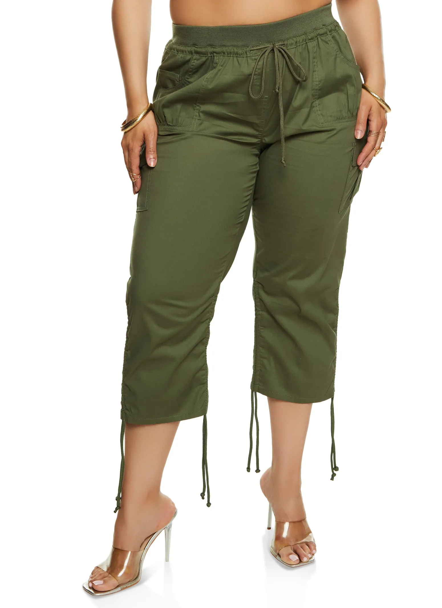 Plus Size Tie Hem Cargo Pocket Capris sold by Rainbow product image thumbnail 2
