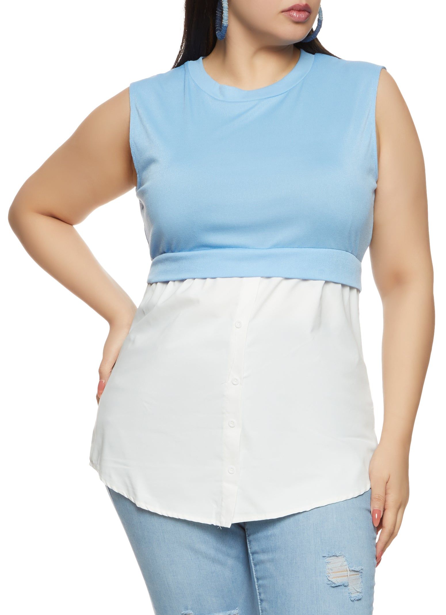 Plus Size Sleeveless Ribbed Sweater Vest Shirt sold by Rainbow