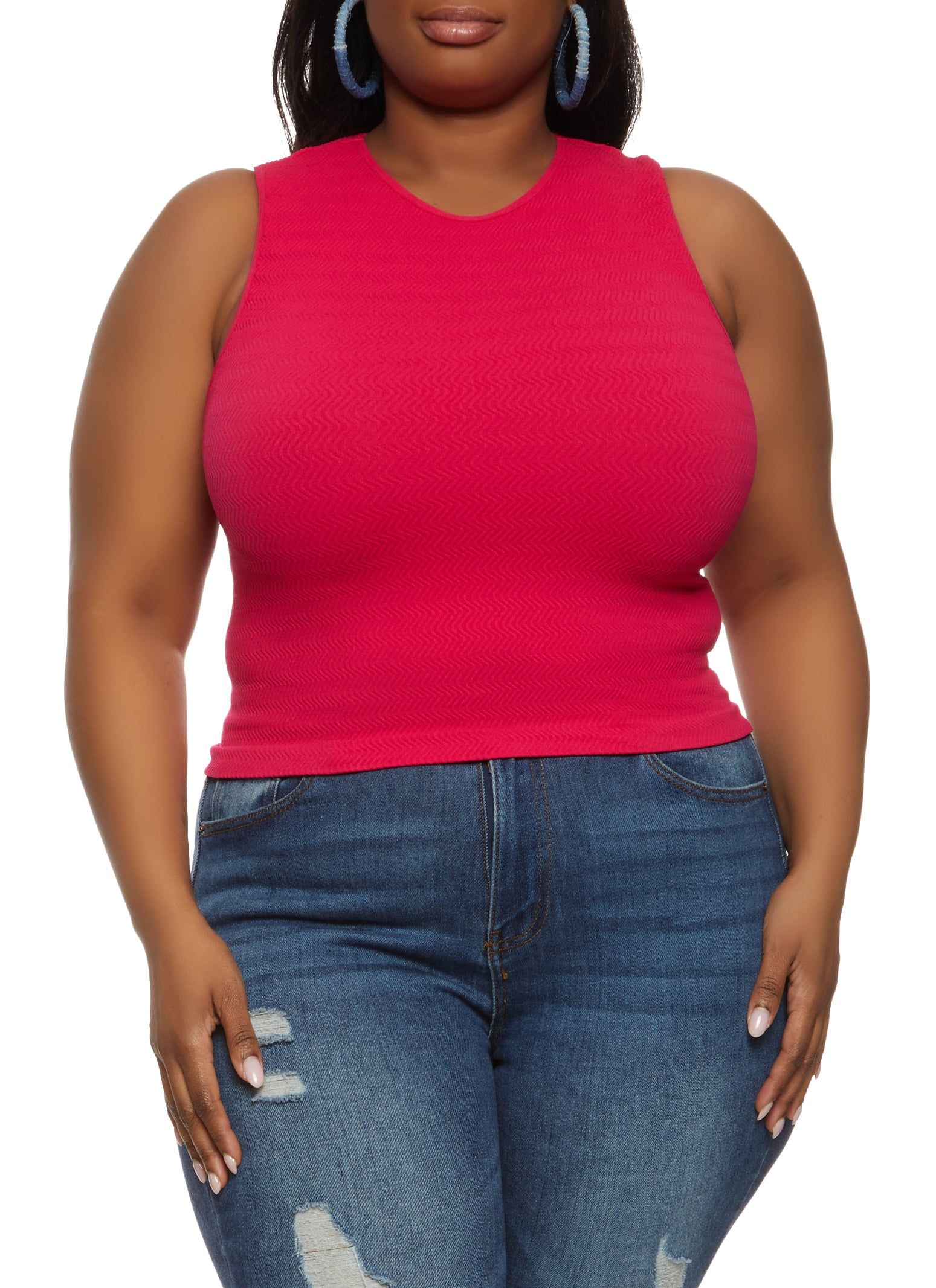 Plus Size Textured Knit Cropped Tank Top sold by Rainbow