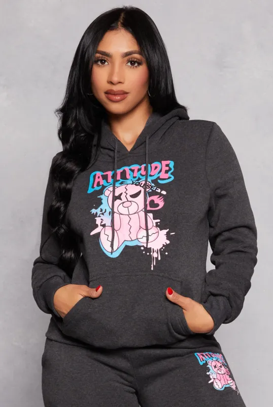 Attitude Bear Graphic Pullover Hoodie sold by Rainbow