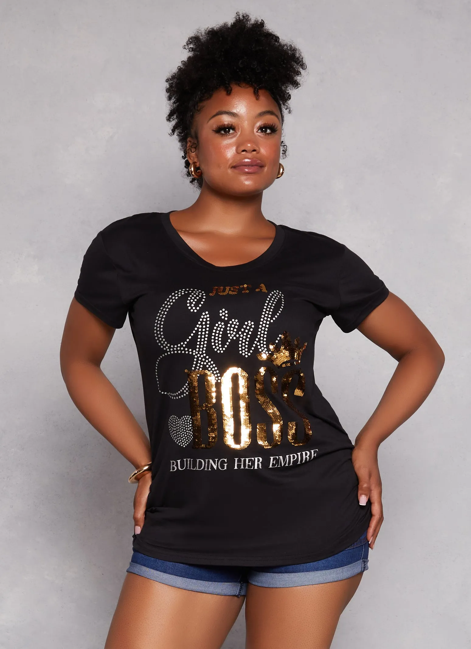 Plus Size Just A Girl Boss Sequin Graphic Tee sold by Rainbow
