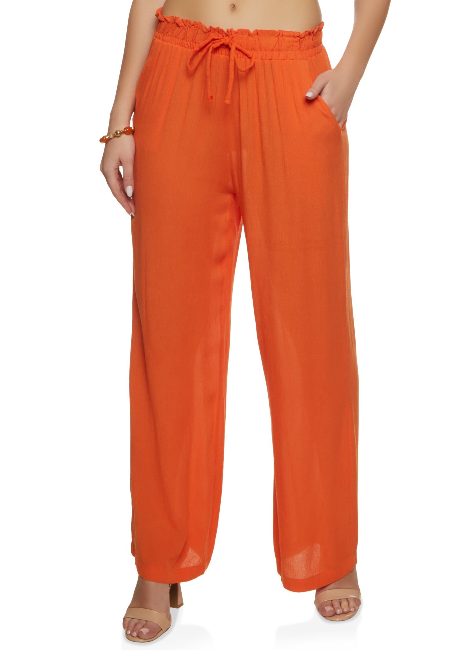 Gauze Knit Faux Drawstring Wide Leg Pants sold by Rainbow