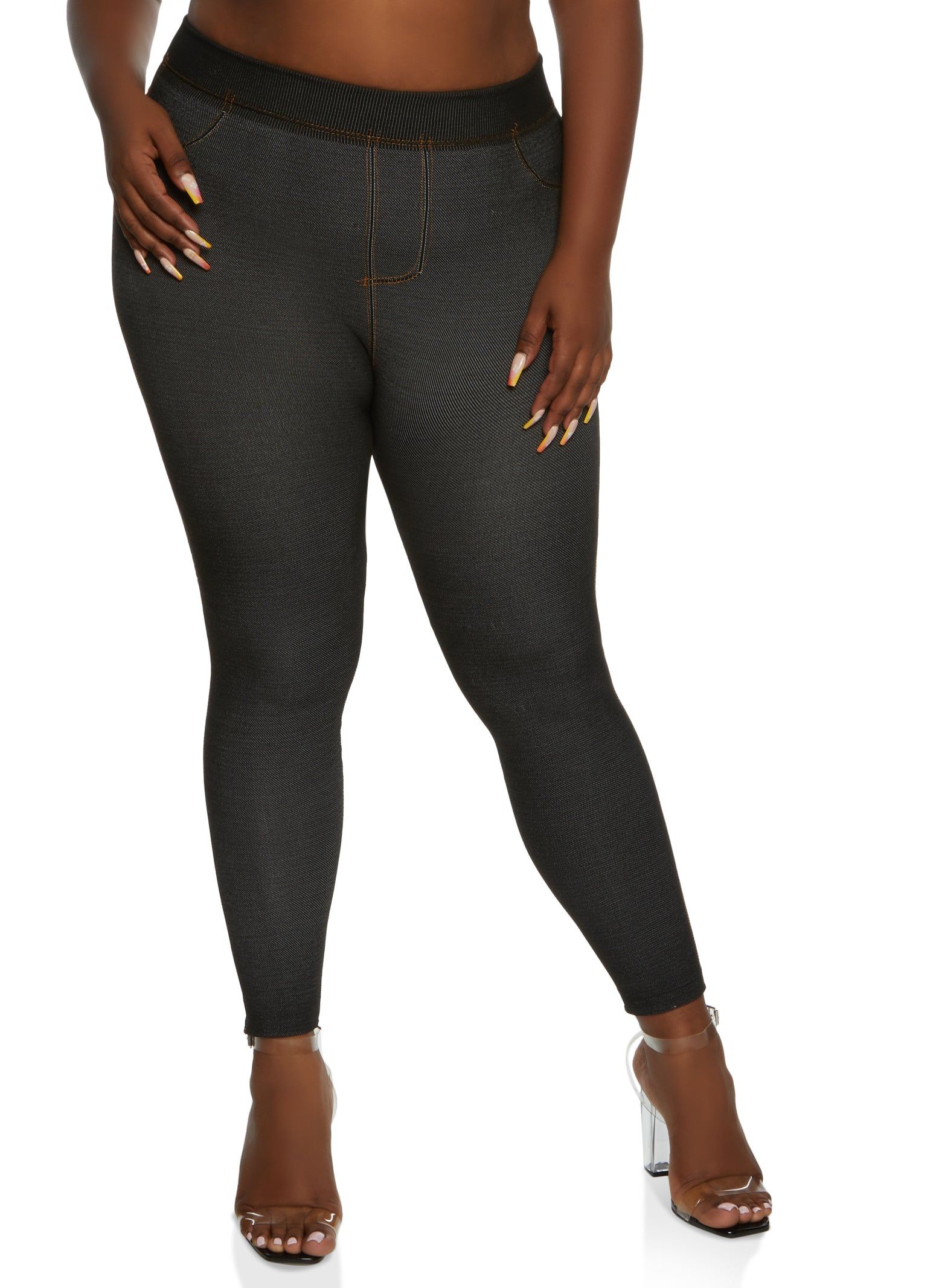 Plus Size Denim Knit High Waist Jeggings sold by Rainbow