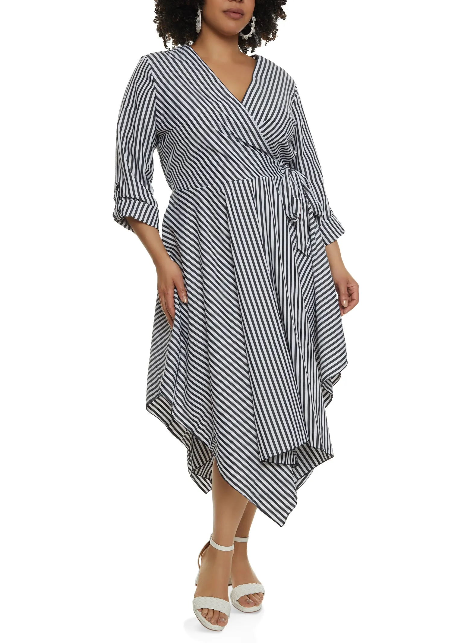 Plus Size Side Tie Striped Faux Wrap Dress sold by Rainbow product image thumbnail 2
