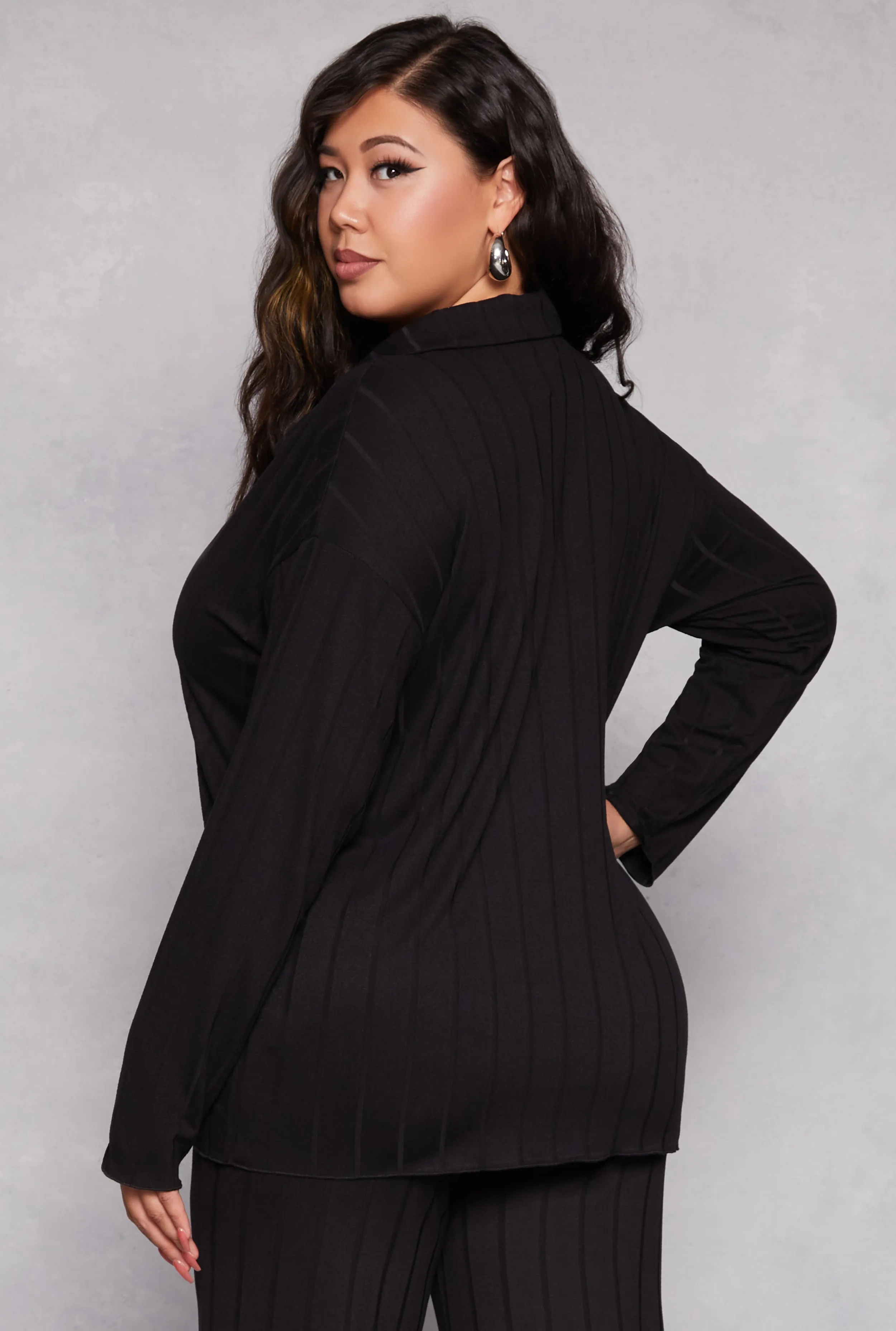 Plus Size Ribbed Button Front Blouse sold by Rainbow product image thumbnail 3