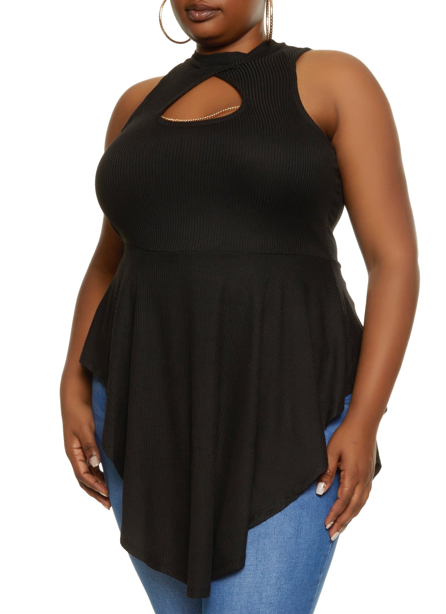Plus Size Keyhole Chain Hanky Hem Top sold by Rainbow