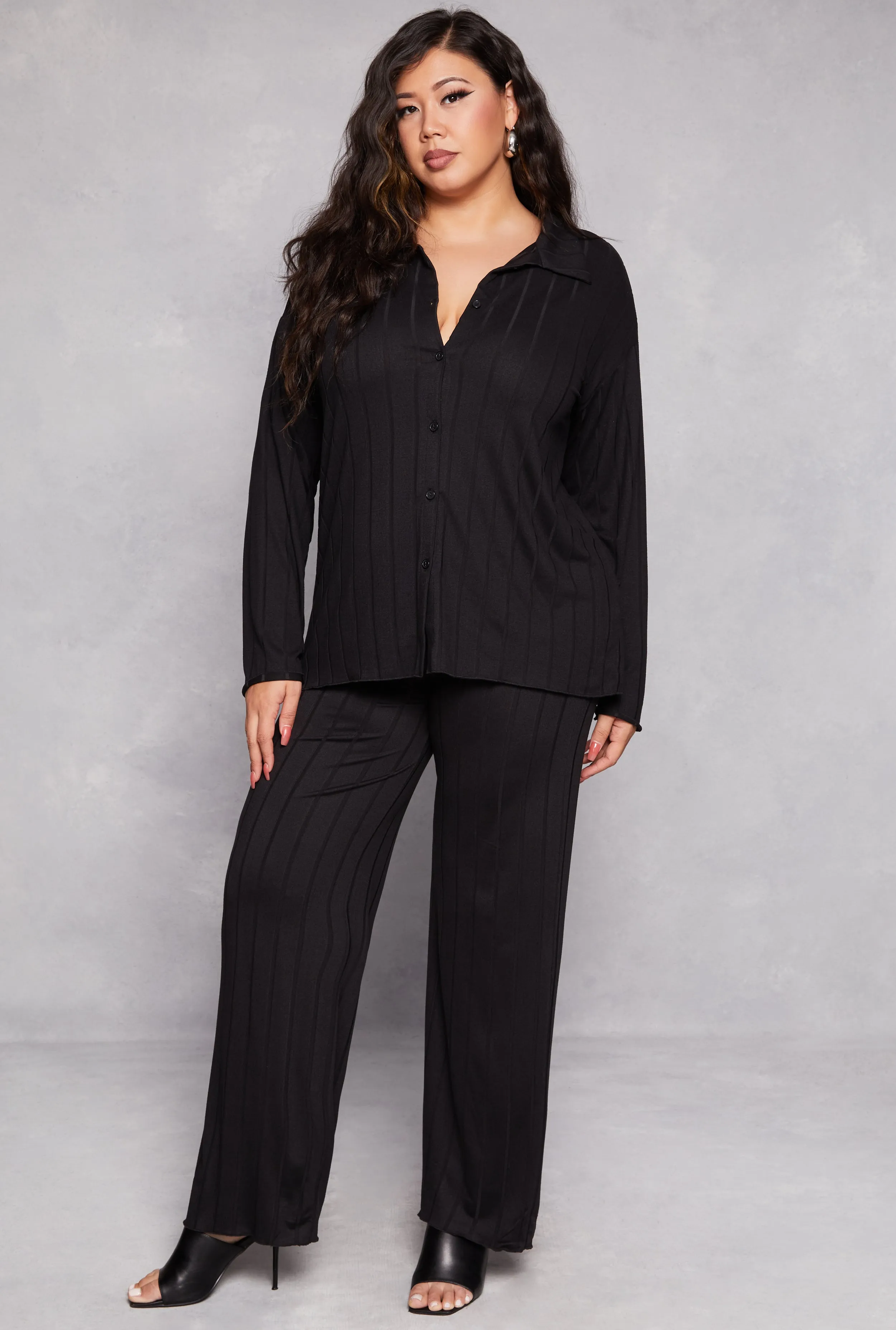 Plus Size Ribbed Button Front Blouse sold by Rainbow product image thumbnail 2