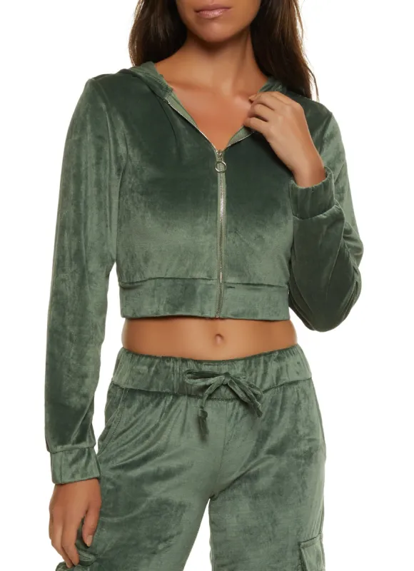 Velour Zip Up Cropped Hoodie sold by Rainbow