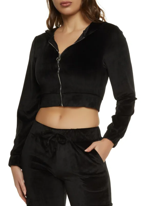 Velour Zip Up Cropped Hoodie sold by Rainbow