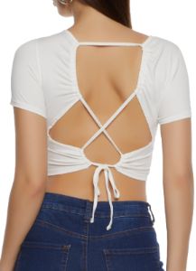 Lace Up Open Back Crop Top sold by Rainbow