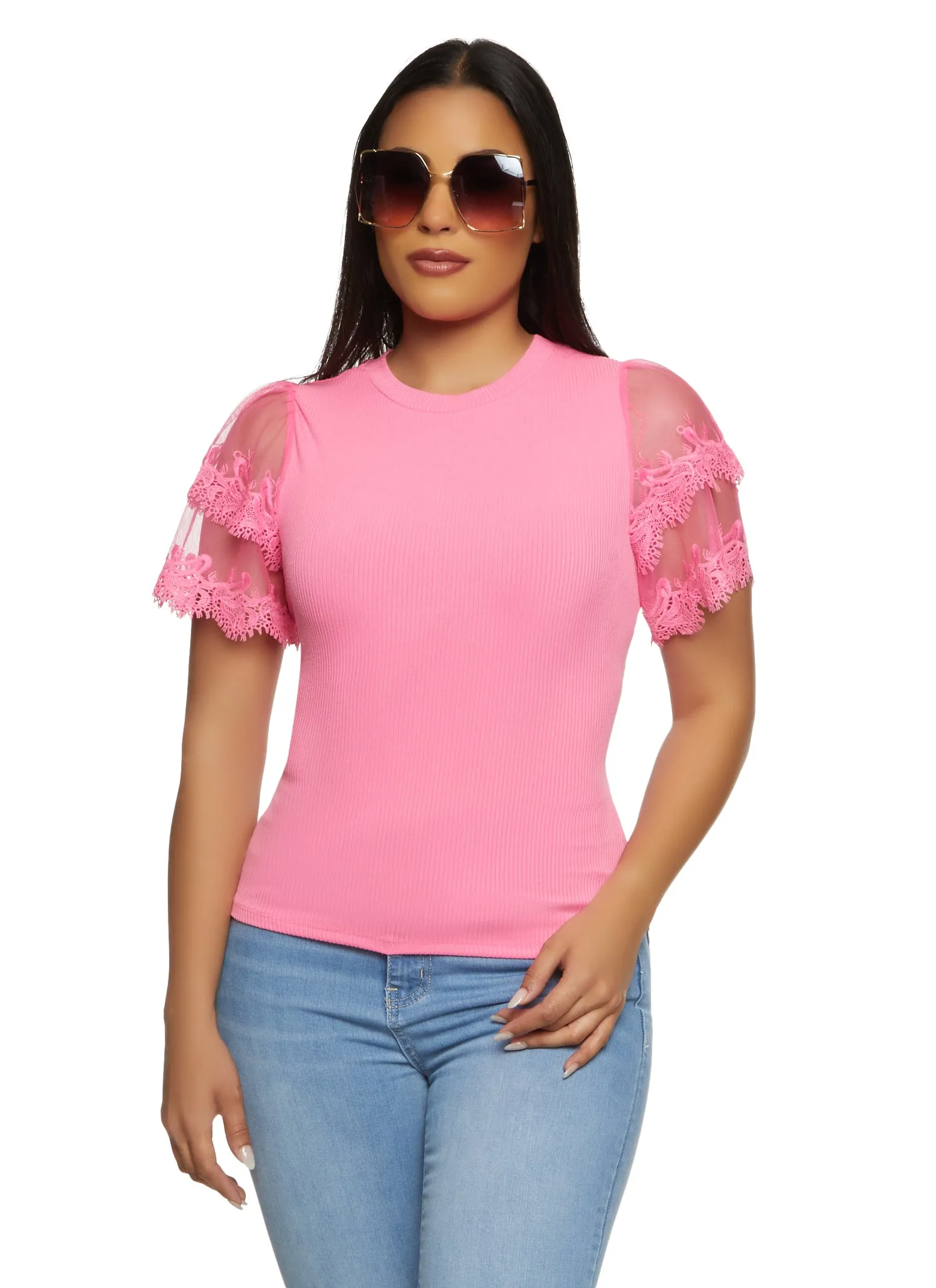 Iris Tiered Lace Sleeve T Shirt sold by Rainbow