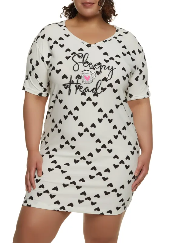 Plus Size Sleepy Head Short Sleeve Graphic Nightgown sold by Rainbow