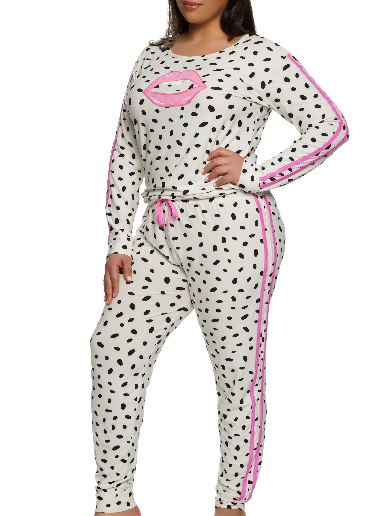 Plus Size Polka Dot Lip Pajama Top and Pants sold by Rainbow