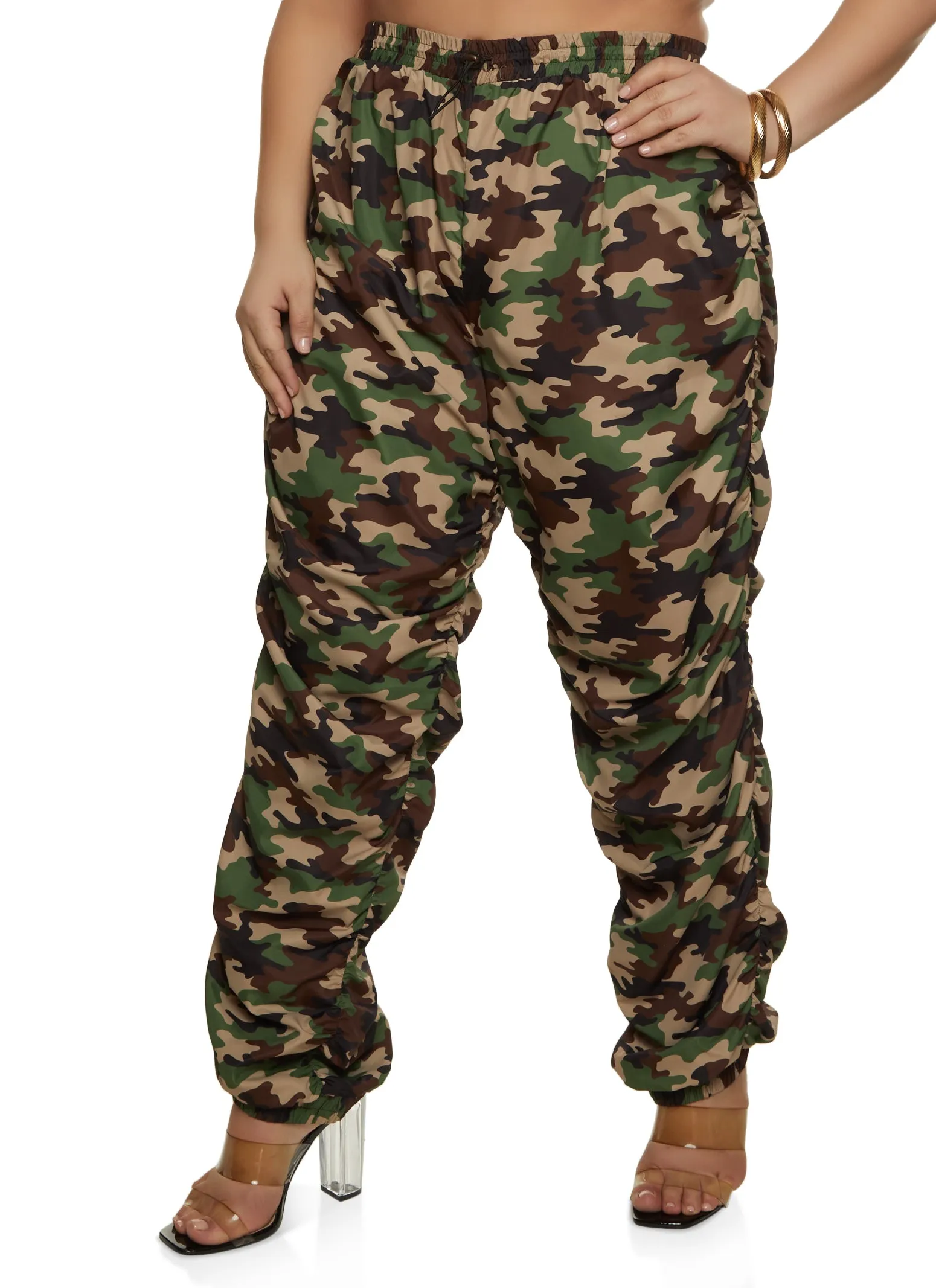 Plus Size Camo Toggle Drawstring Stacked Joggers sold by Rainbow