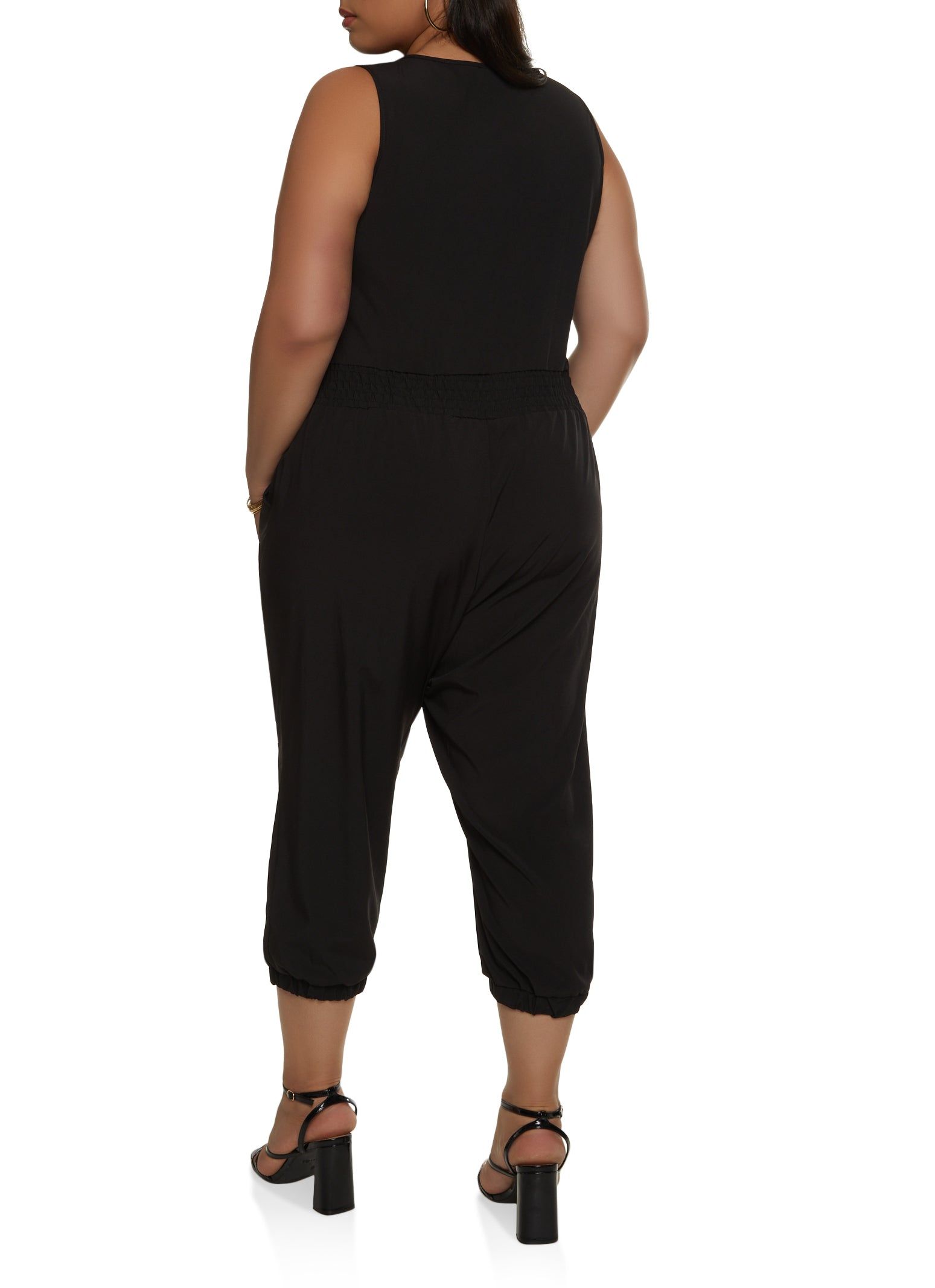 Plus Size Zip Front Ruffled Cropped Jumpsuit sold by Rainbow product image thumbnail 2