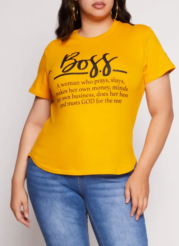 Plus Size Boss Glitter High Low Graphic Tee sold by Rainbow