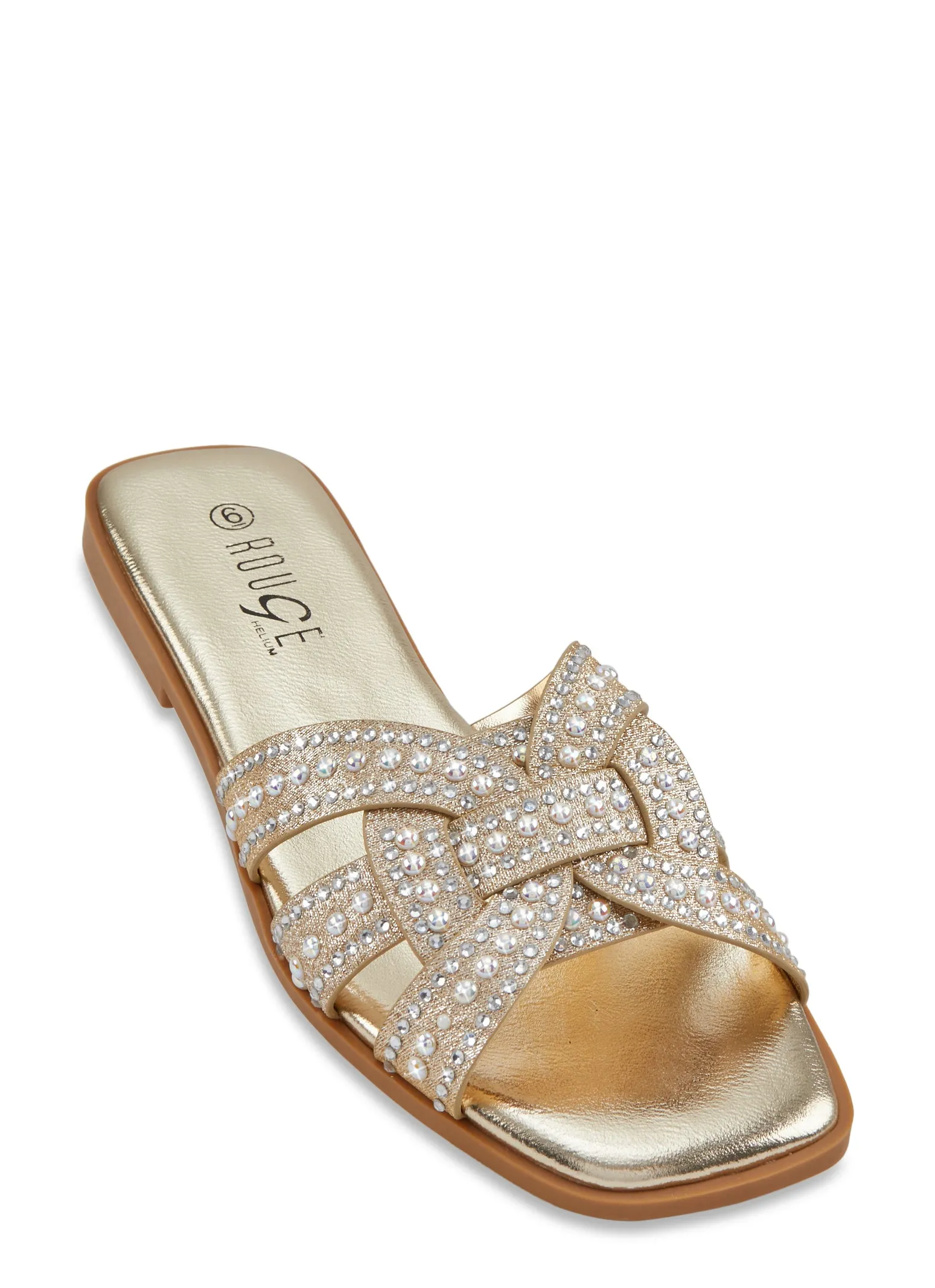 Rhinestone Studded Band Slide Sandals sold by Rainbow