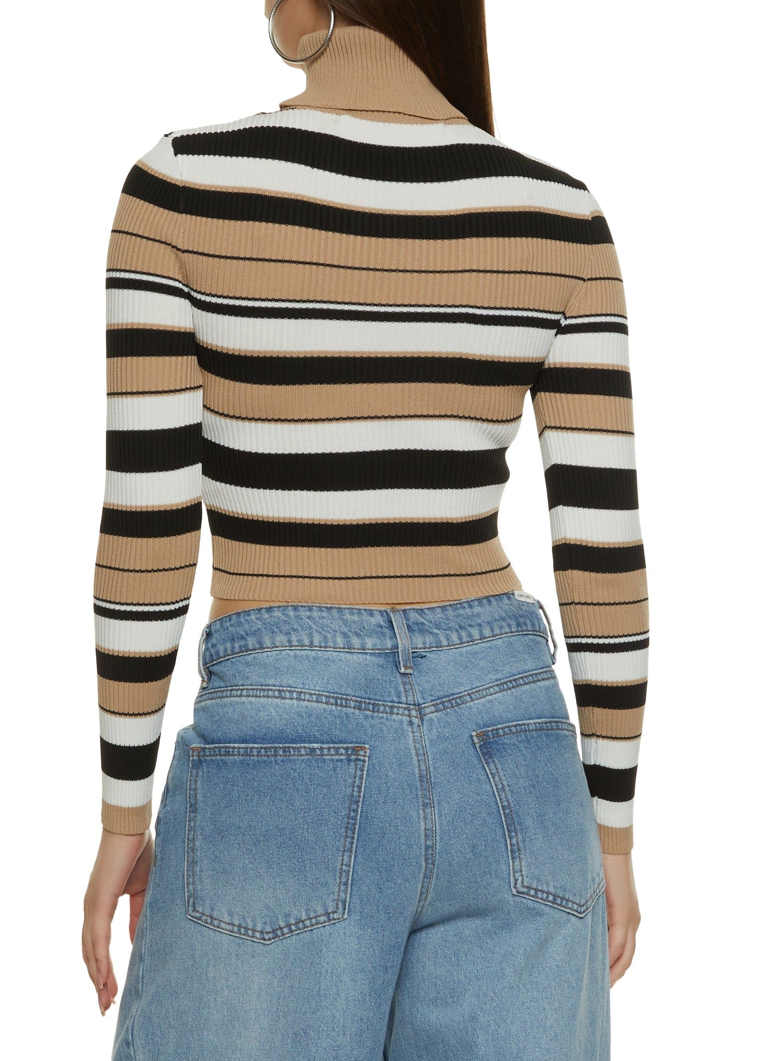 Ribbed Knit Striped Turtleneck Crop Top sold by Rainbow product image thumbnail 2