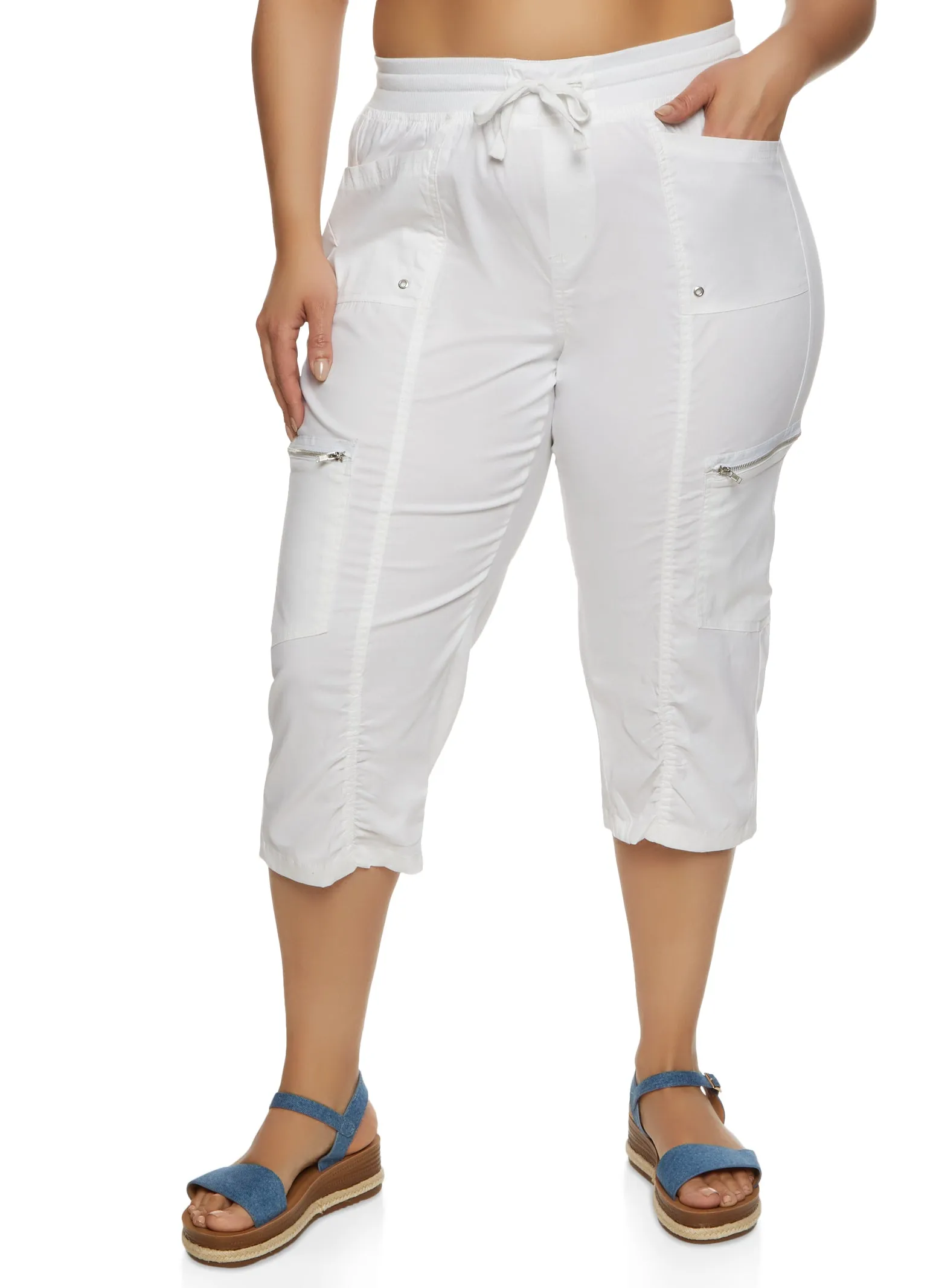 Plus Size Poplin Ruched Capri Pants sold by Rainbow