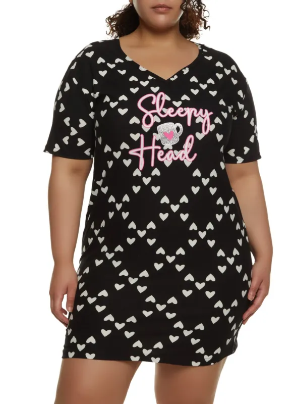 Plus Size Sleepy Head Short Sleeve Graphic Nightgown sold by Rainbow
