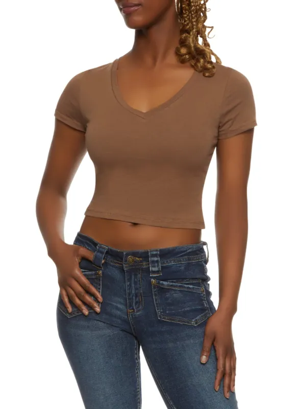 Solid Cropped V Neck Tee sold by Rainbow