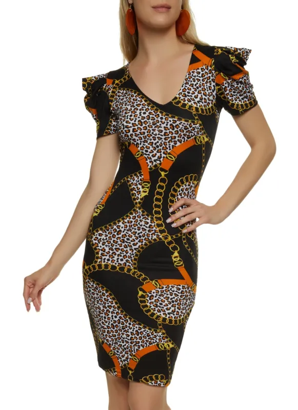 Mixed Print Puff Sleeve Midi Dress sold by Rainbow