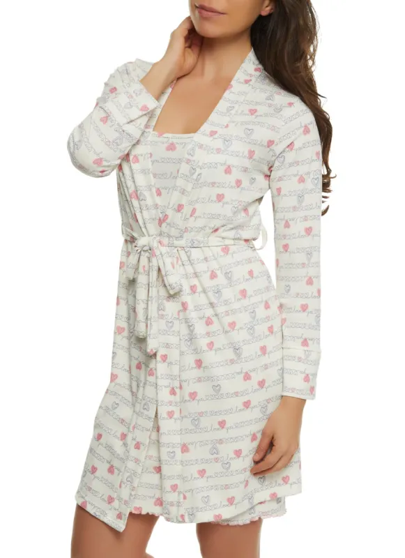 Ribbed Heart Print Cami Nightgown and Robe sold by Rainbow