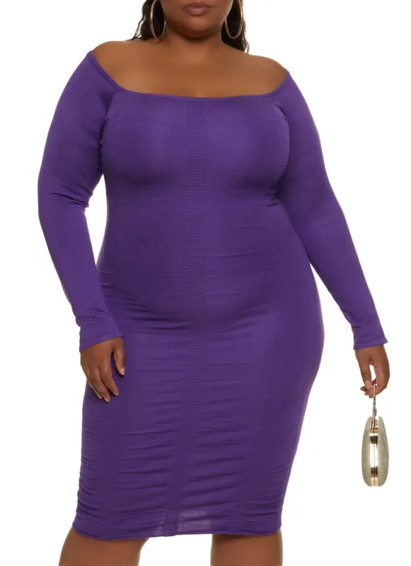 Plus Size Ribbed Off the Shoulder Sweater Dress sold by Rainbow