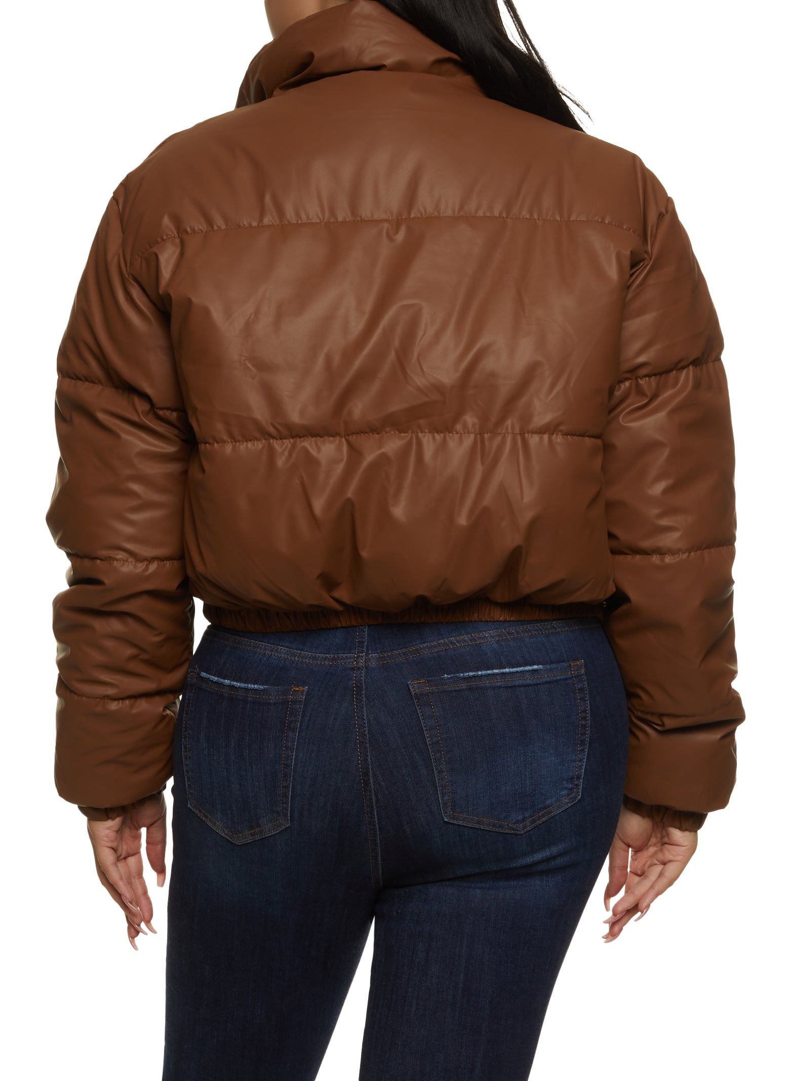 Plus Size Faux Leather Zip Front Puffer Jacket sold by Rainbow product image thumbnail 2