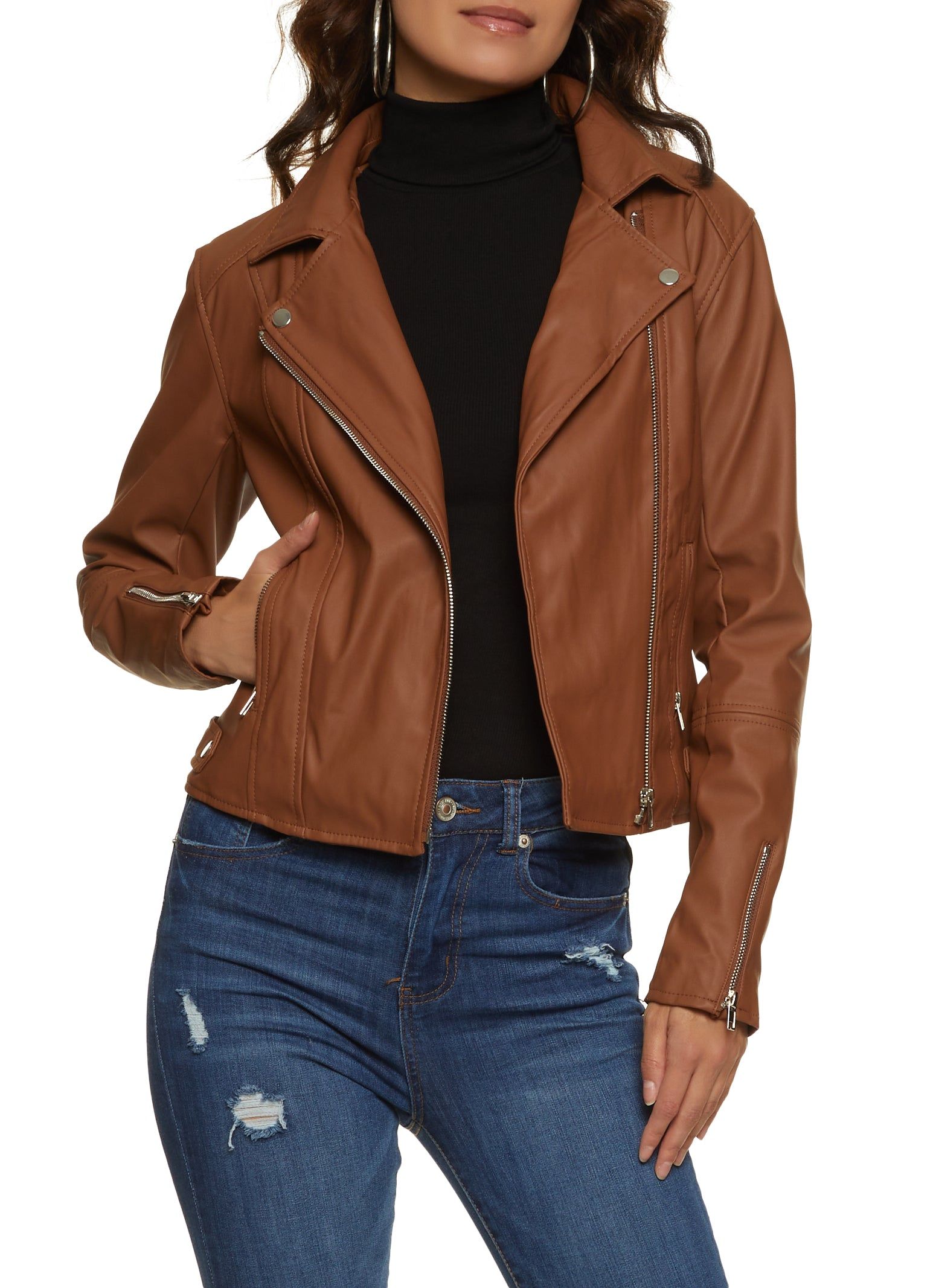 Faux Leather Zip Biker Jacket sold by Rainbow