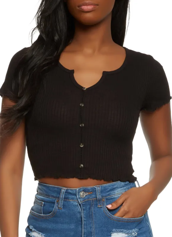 Lettuce Edge Notch Neck Crop Top sold by Rainbow