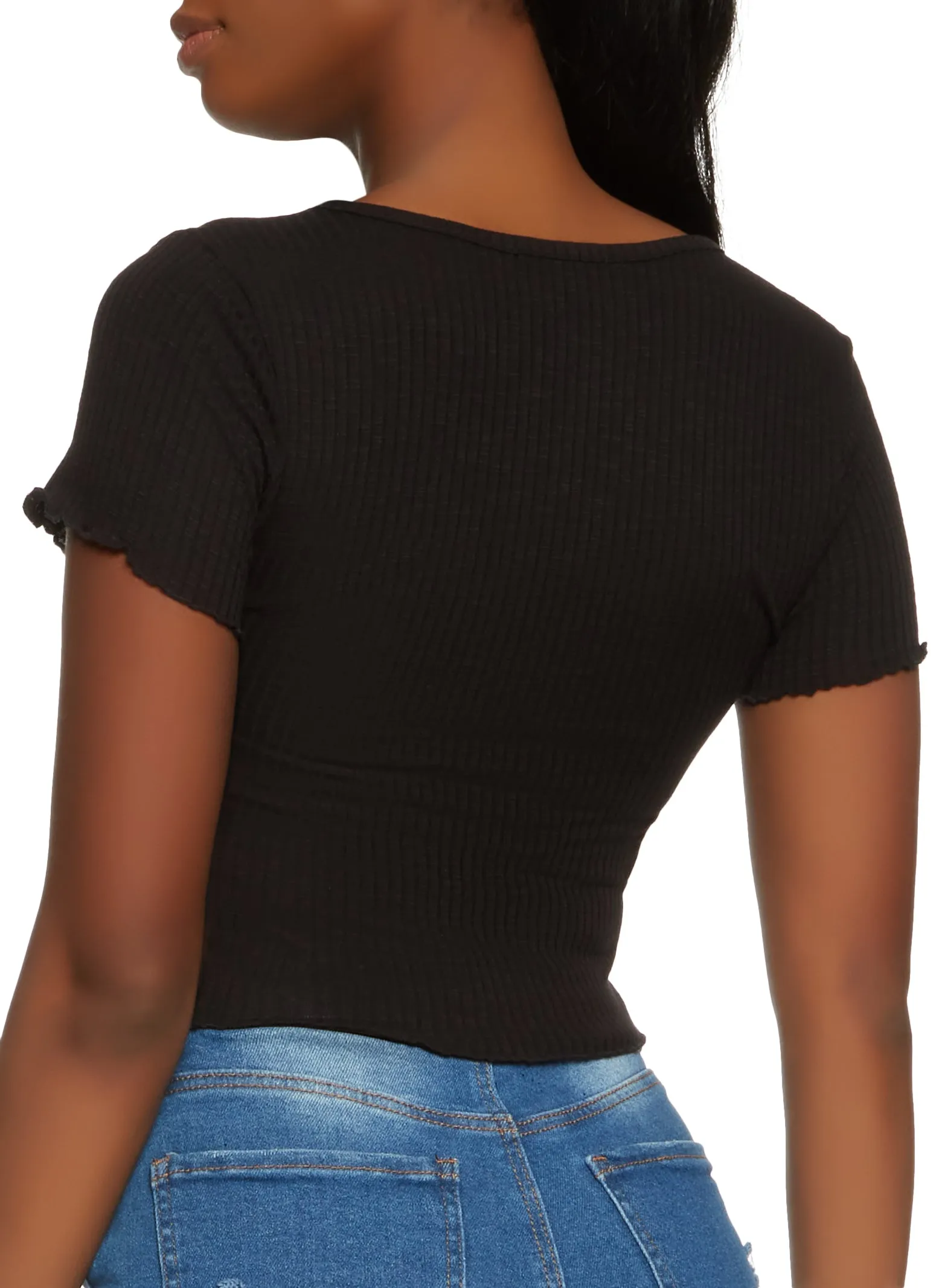 Lettuce Edge Notch Neck Crop Top sold by Rainbow product image thumbnail 2