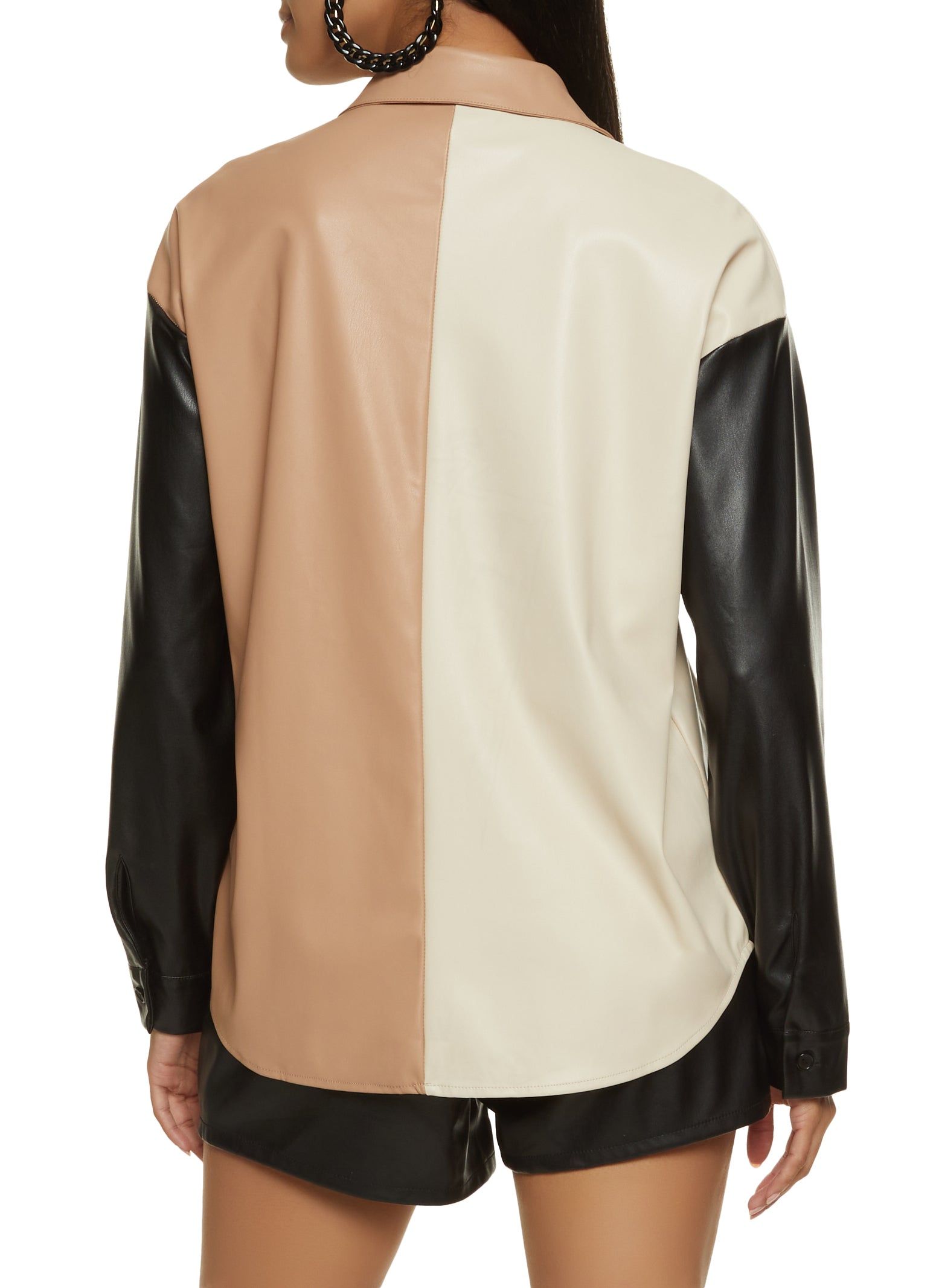 Faux Leather Color Block Button Front Shirt sold by Rainbow product image thumbnail 3