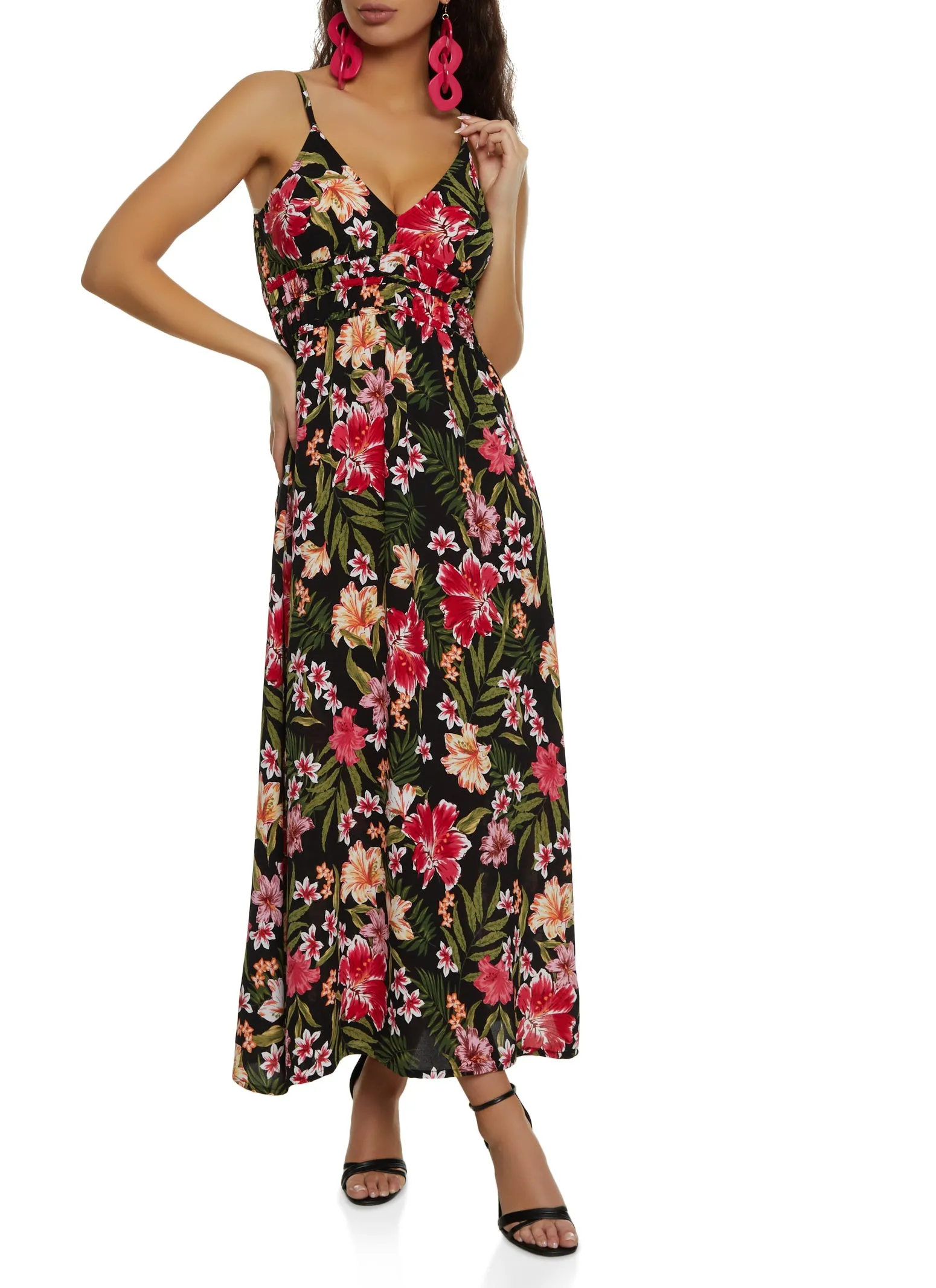 Tropical Floral Print Empire Waist Maxi Dress sold by Rainbow