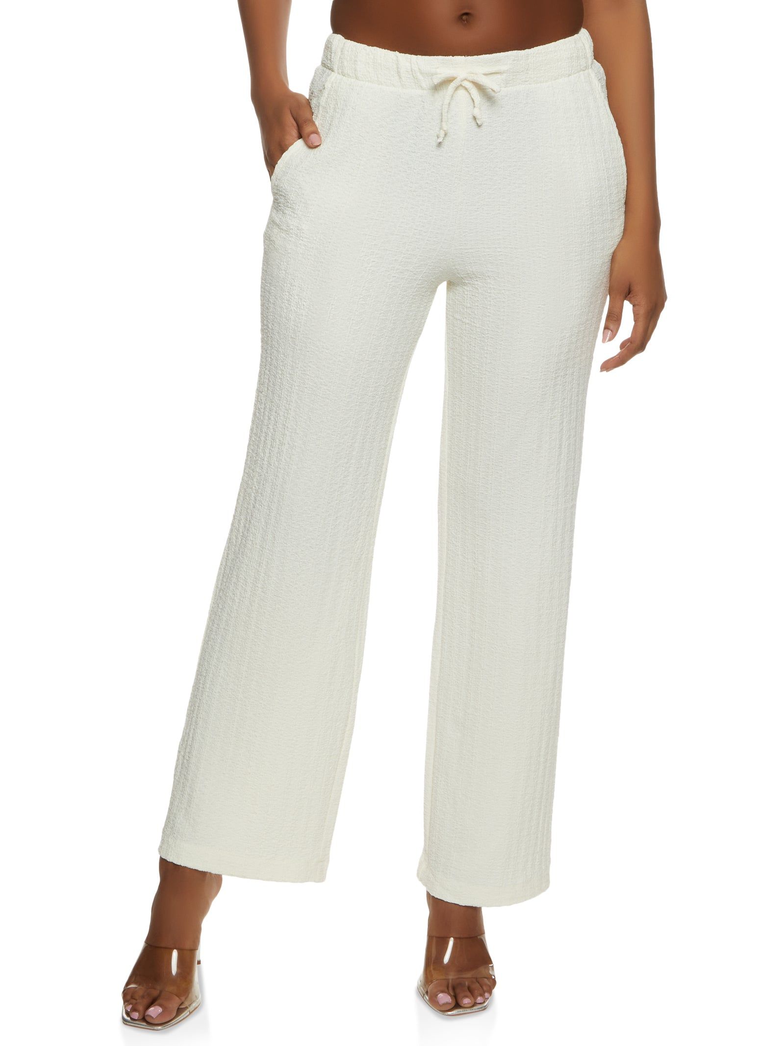 Textured Knit Drawstring Wide Leg Pants sold by Rainbow