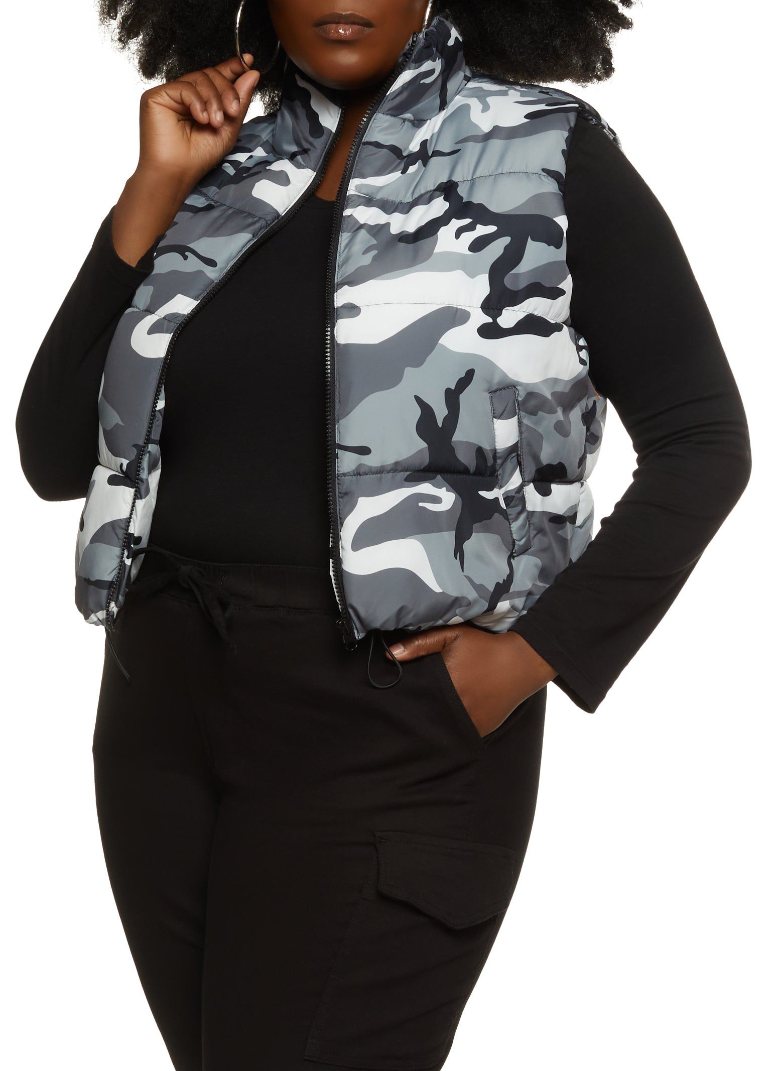 Plus Size Nylon Camouflage Puffer Vest sold by Rainbow