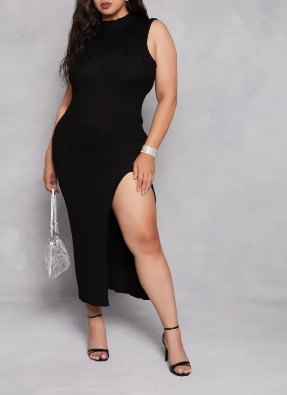 Plus Size Almost Famous Ribbed Mock Neck Maxi Dress sold by Rainbow