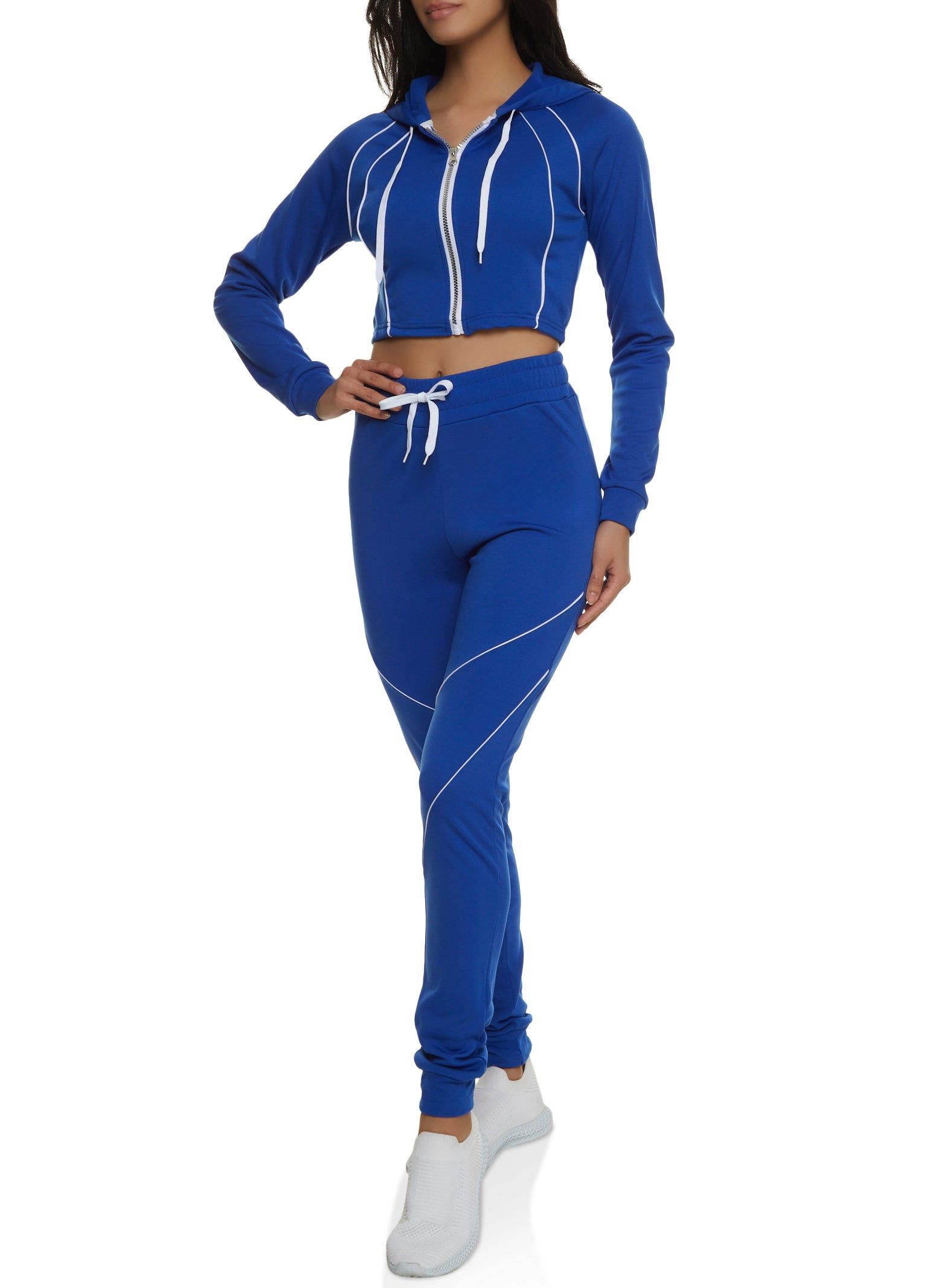 Contrast Piping Cropped Zip Front Hoodie sold by Rainbow product image thumbnail 2