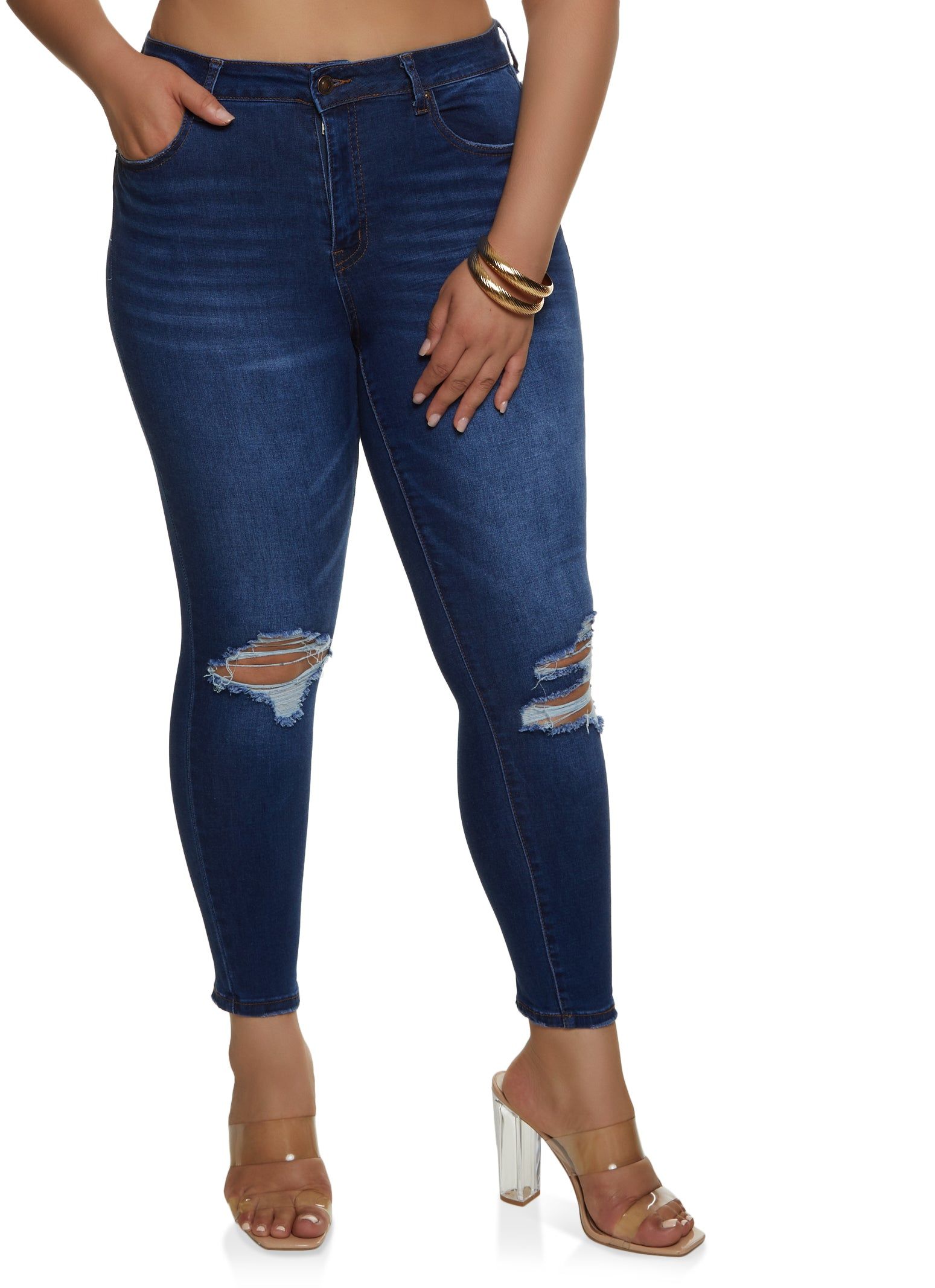 Plus Size WAX Ripped Knee Distressed Jeans sold by Rainbow