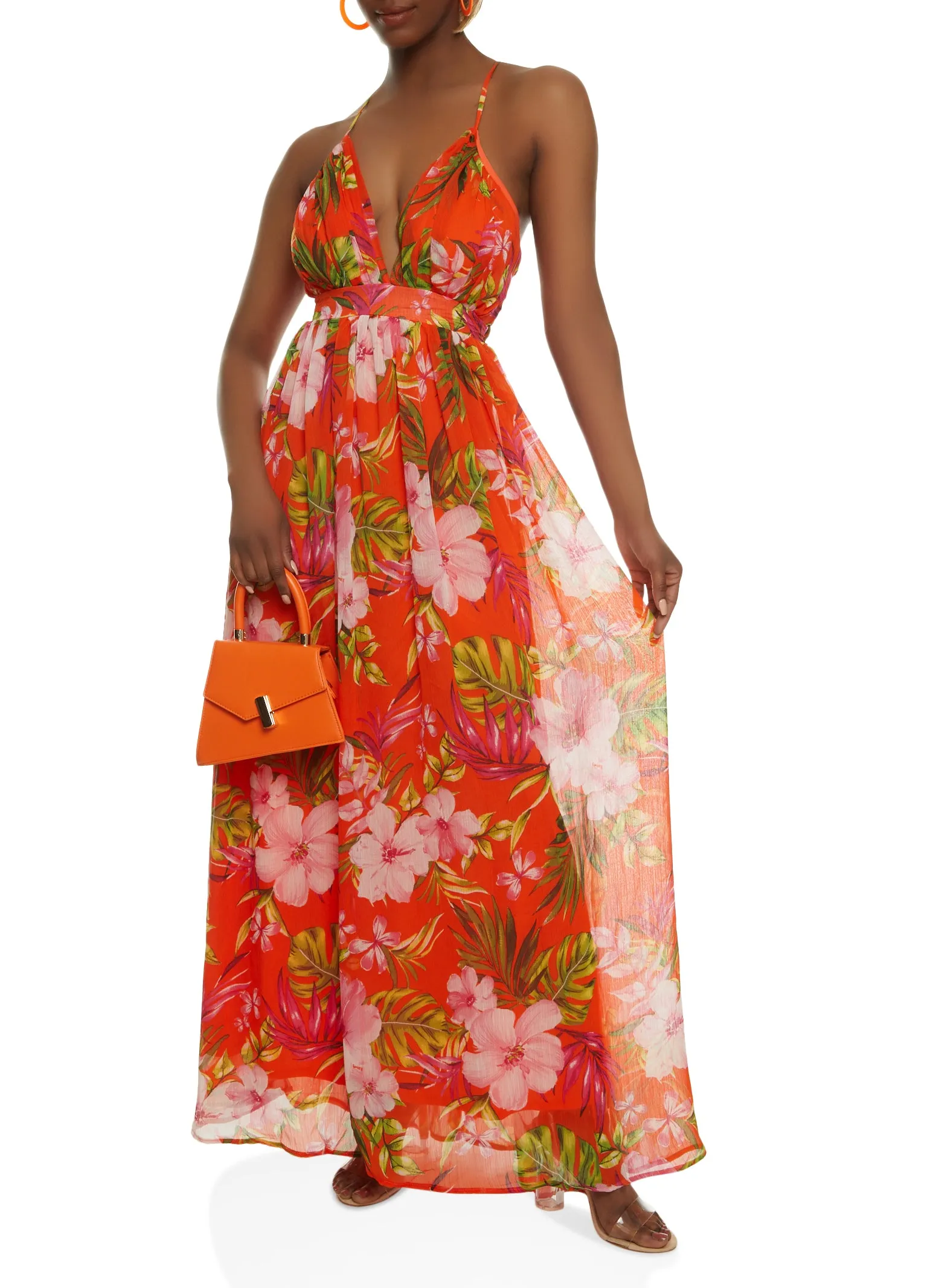 Haute Monde Floral Print Cross Back Maxi Dress sold by Rainbow