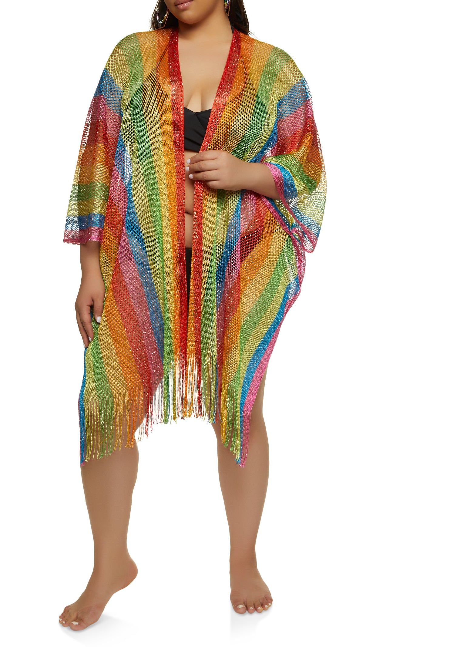 Lurex Rainbow Stripe Fringe Hem Kimono sold by Rainbow product image thumbnail 3