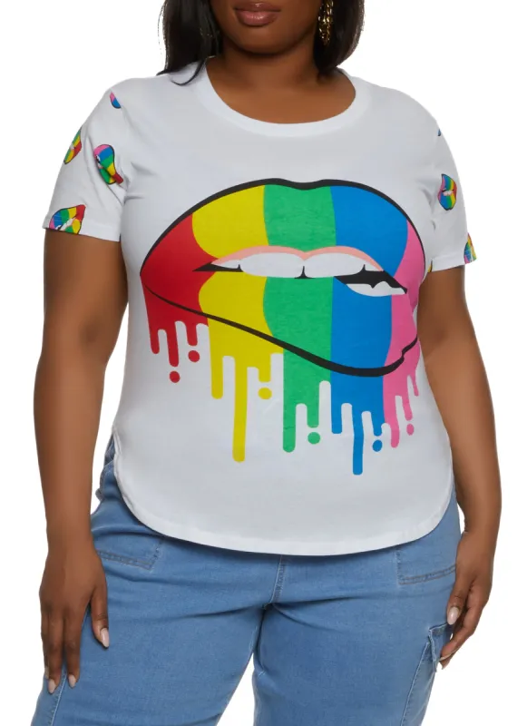 Plus Size Rainbow Lips Graphic Tee sold by Rainbow