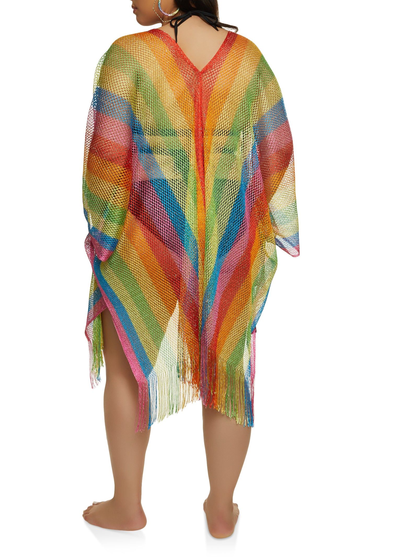 Lurex Rainbow Stripe Fringe Hem Kimono sold by Rainbow product image thumbnail 5
