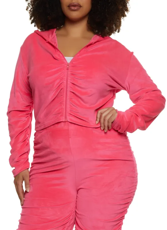 Plus Size Velour Ruched Front Hoodie sold by Rainbow